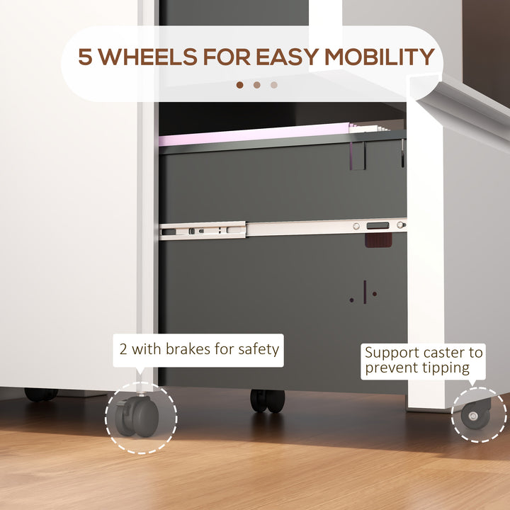 Vinsetto Mobile Vertical Filing Cabinet with Lock, 2-Drawer Steel File Cabinet with Adjustable Hanging Bar for Letter, A4 and Legal Size, White