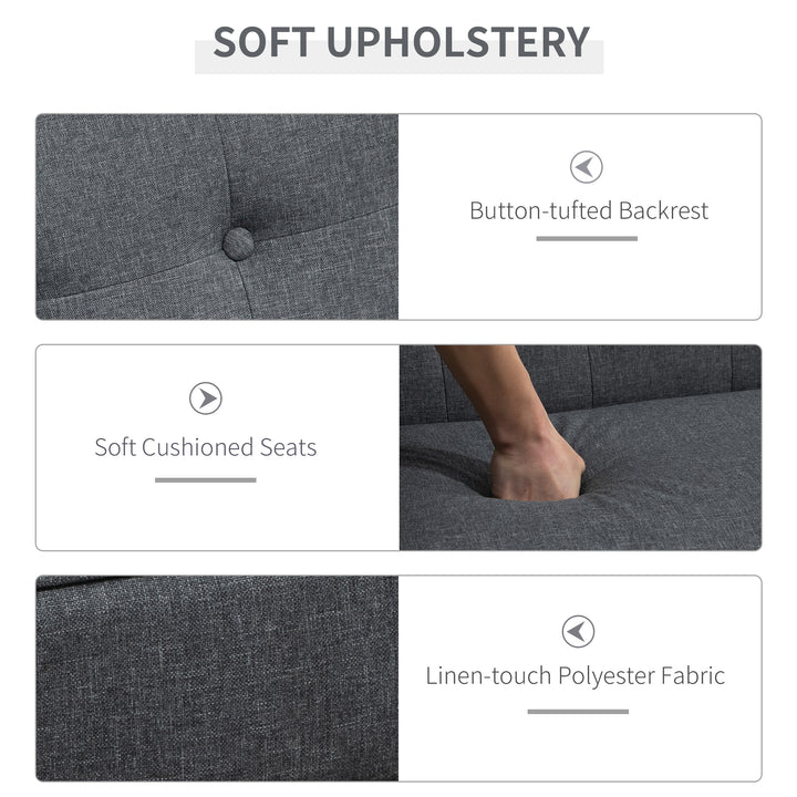 HOMCOM 44.5" 2 Seat Sofa for Bedroom, Modern Upholstered Loveseat with Button Tufted Back and Wood Legs, Grey