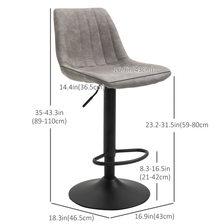 HOMCOM Adjustable Bar Stools Set of 2, Leathaire Swivel Barstools with Back and Footrest, Upholstered Bar Chairs for Kitchen, Dining Room, Home Pub, Brown