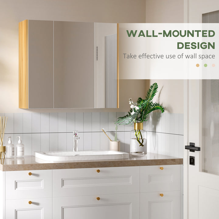 kleankin Wall Mounted Medicine Cabinet with Mirror Wall Mirror Cabinet with 3 Doors and Adjustable Storage Shelves Gray