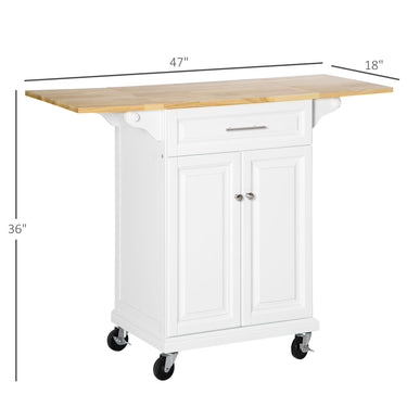 HOMCOM Kitchen Island Cart on Wheels with Extended Counter Drawer Cabinet Towel Racks