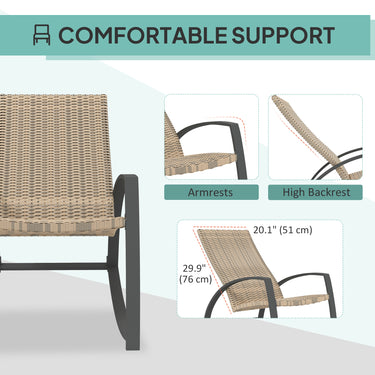 Outsunny 2 Pieces Wicker Patio Rocking Chair Set, Rattan Outdoor Rocking Chair Set with High Back, Armrests for Garden, Khaki