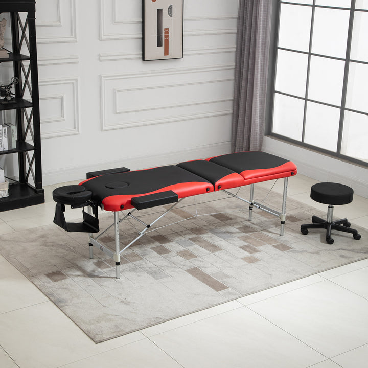 HOMCOM 85" 3 Section Foldable Massage Table Professional Salon SPA Facial Couch Bed (Black/Orange)