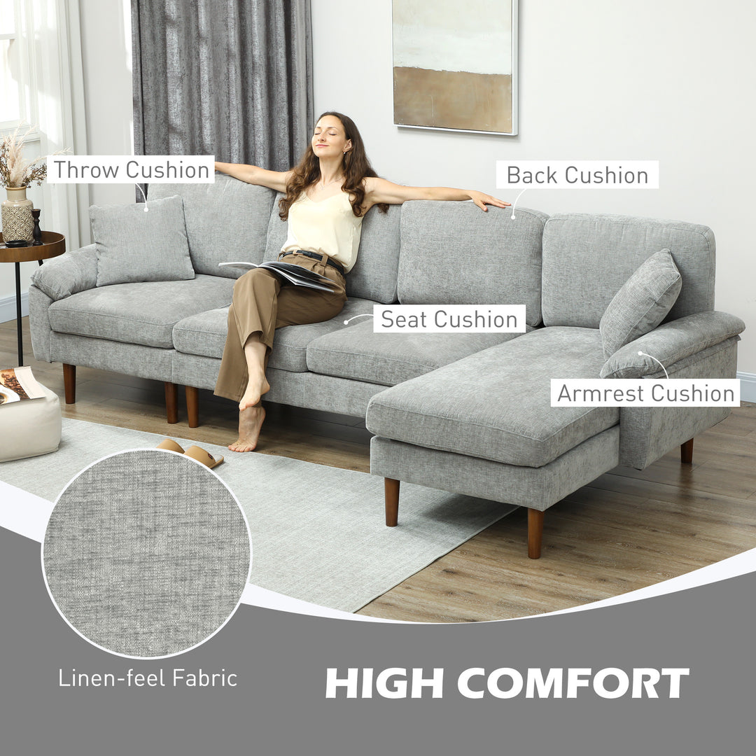 HOMCOM L-Shape Sofa, Modern Sectional Couch with Changeable Chaise Lounge, Pillows and Wooden Legs for Living Room, Grey