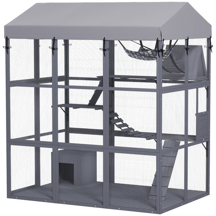 PawHut 81"H Catio Outdoor with Floor to Prevent Escaping & Easy Cleaning, for 2-4 Cats Kittens, Grey