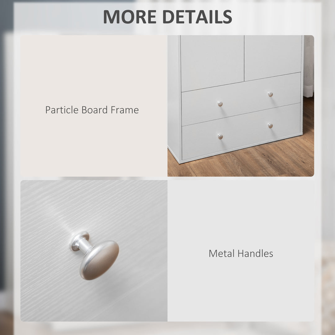 HOMCOM Modern Wardrobe Closet Armoire with 2 Drawers and Hanging Rod, Clothes Storage Organizer with Anti-tipping Design for Bedroom, White