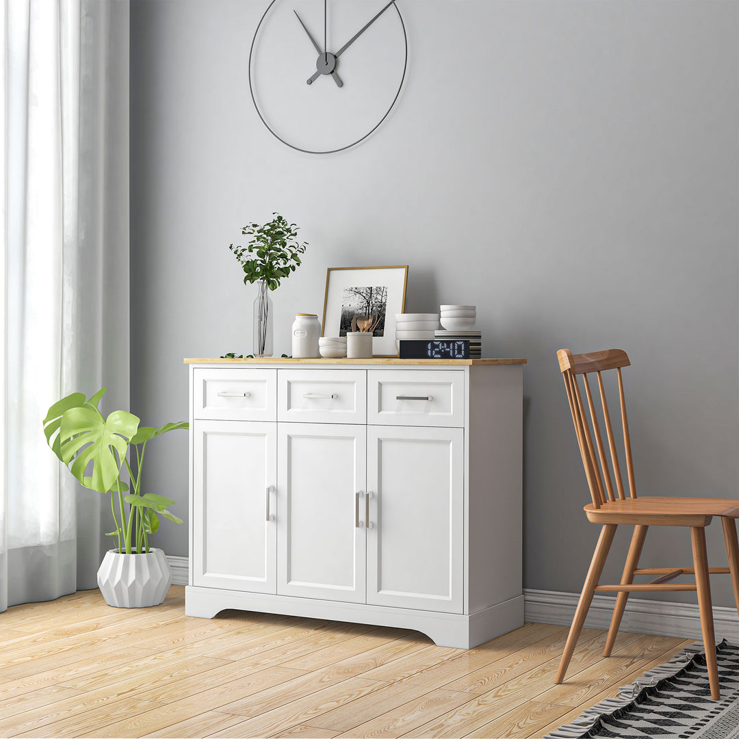 HOMCOM Sideboard Buffet Cabinet with 3 Drawers and Adjustable Shelves, Coffee Bar Cabinet for Kitchen, Dining Room, White