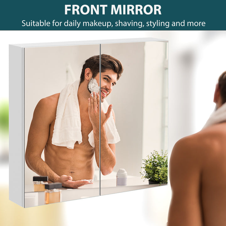 kleankin Wall Mounted Mirror Cabinet, Bathroom Medicine Cabinet with Mirror, 2 Doors and 3-tier Shelving, White