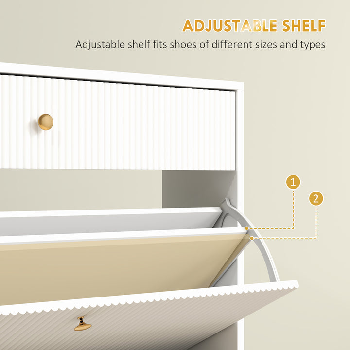 HOMCOM Narrow Shoe Storage Cabinet with Wave-like Panels and Adjustable Shelves for 12 Pairs of Shoes, Black