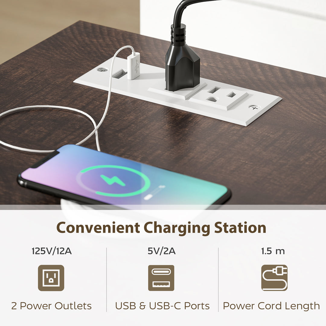 HOMCOM Farmhouse Sideboard with Charging Station, 58" Buffet Cabinet, Kitchen Storage Cabinet with 4 Drawers, 2 Doors, Black