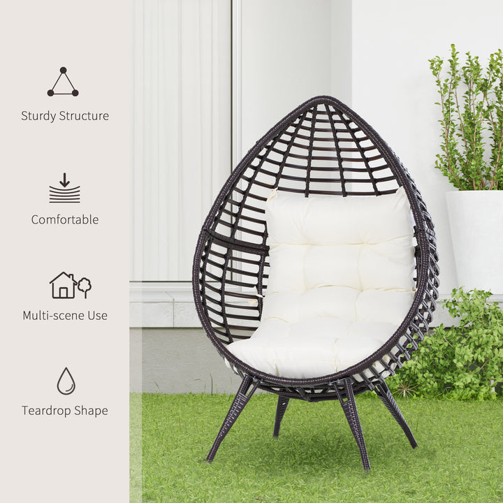 Outsunny Wicker Egg Chair with Trapezoidal Cushion 352lbs Capacity Rattan Egg Chair for Backyard Garden Coffee Brown