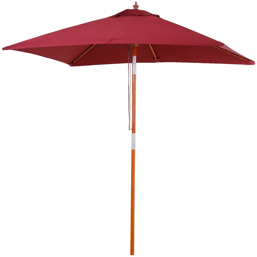 Outsunny 6.6x5ft Square Market Parasol, Wooden Patio Umbrella with Tilt Mechanism and 6 Bamboo Ribs, Garden Sunshade, Wine Red