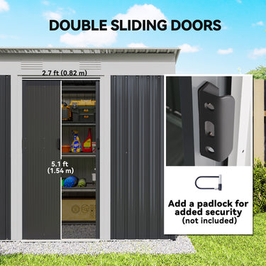 Outsunny 7' x 4' Outdoor Storage Shed, Metal Garden Tool Storage House Organizer with Lockable Sliding Doors and Vents for Backyard Patio Lawn, Charcoal Grey
