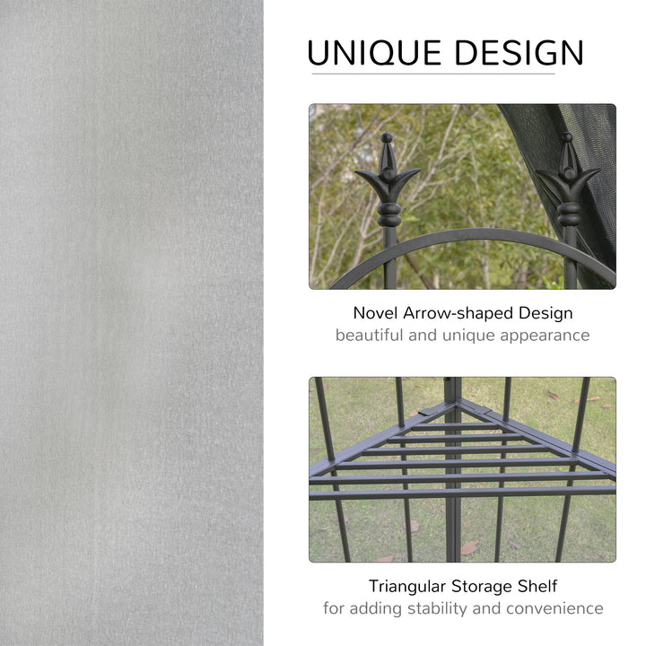 Outsunny 10' x 10' Steel Outdoor Patio Gazebo Canopy with Removable Mesh Curtains, Display Shelves, & Steel Frame, Grey