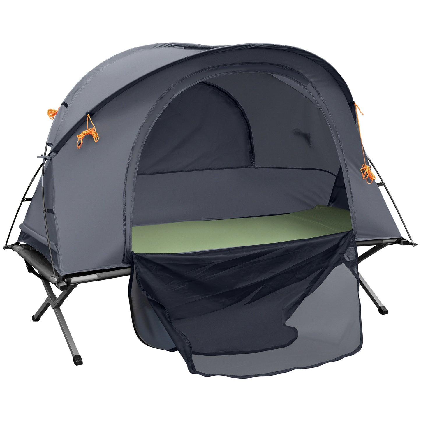 Outsunny Camping Tent Cot, Multifunctional Folding Tent Combo, Portable Off-Ground Tent Shelter with Self-Inflating Air Mattress and Carry Bag for 1 Person