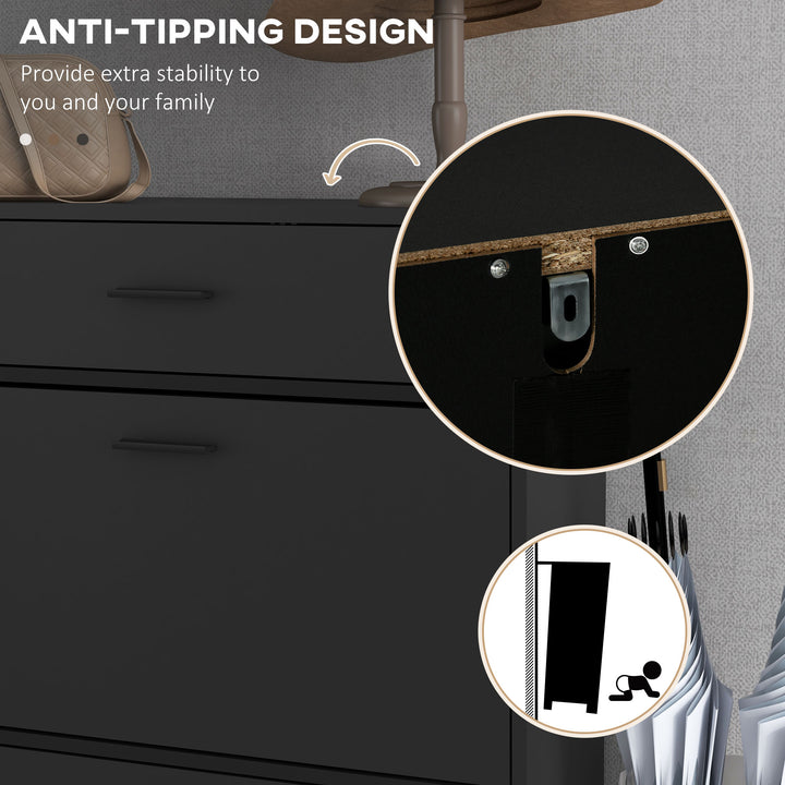 HOMCOM Modern Shoe Cabinet Storage 12 Pair Shoe Organizer with 2 Flip Doors Drawer and Adjustable Shelf White