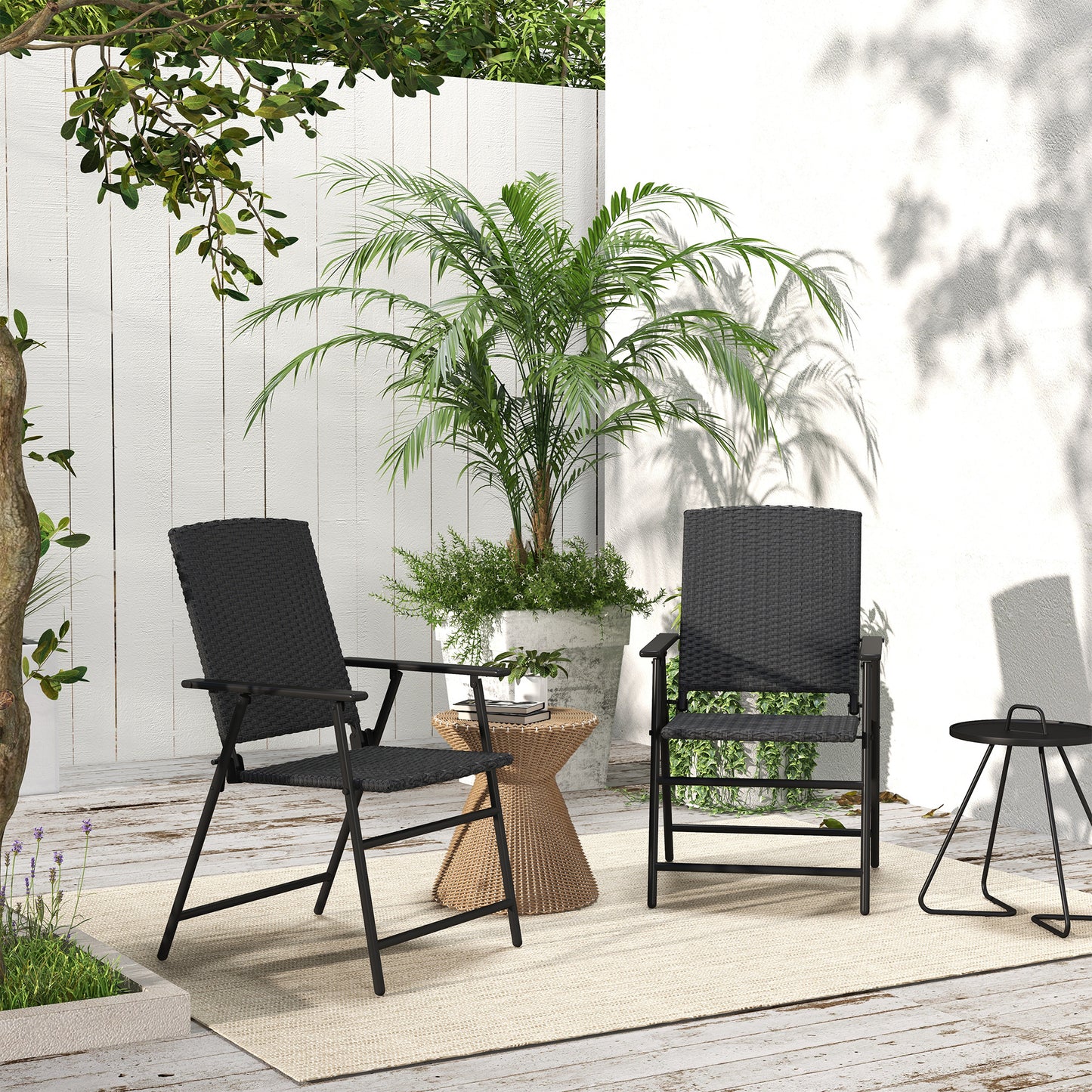 Outsunny Outdoor Wicker Dining Chair Set of 4, Rattan Foldable Chair with Steel Frame for Garden, Backyard, Porch, Brown