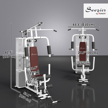 Soozier Home Gym, Multifunction Gym Equipment Workout Station with 100Lbs Weight Stack for Lat Pulldown, Leg Extensions, Preacher Bicep Curls, Triceps Pulldowns, Chest Press, White