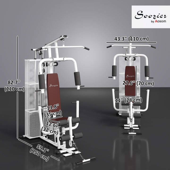 Soozier Home Gym, Multifunction Gym Equipment Workout Station with 100Lbs Weight Stack for Lat Pulldown, Leg Extensions, Preacher Bicep Curls, Triceps Pulldowns, Chest Press, White