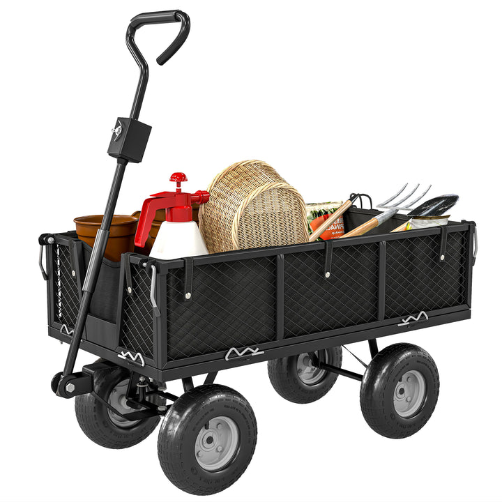 Outsunny 342L Utility Wagon Cart with Removable Mesh Sides to Convert into Flatbed for Beach Lawn Yard