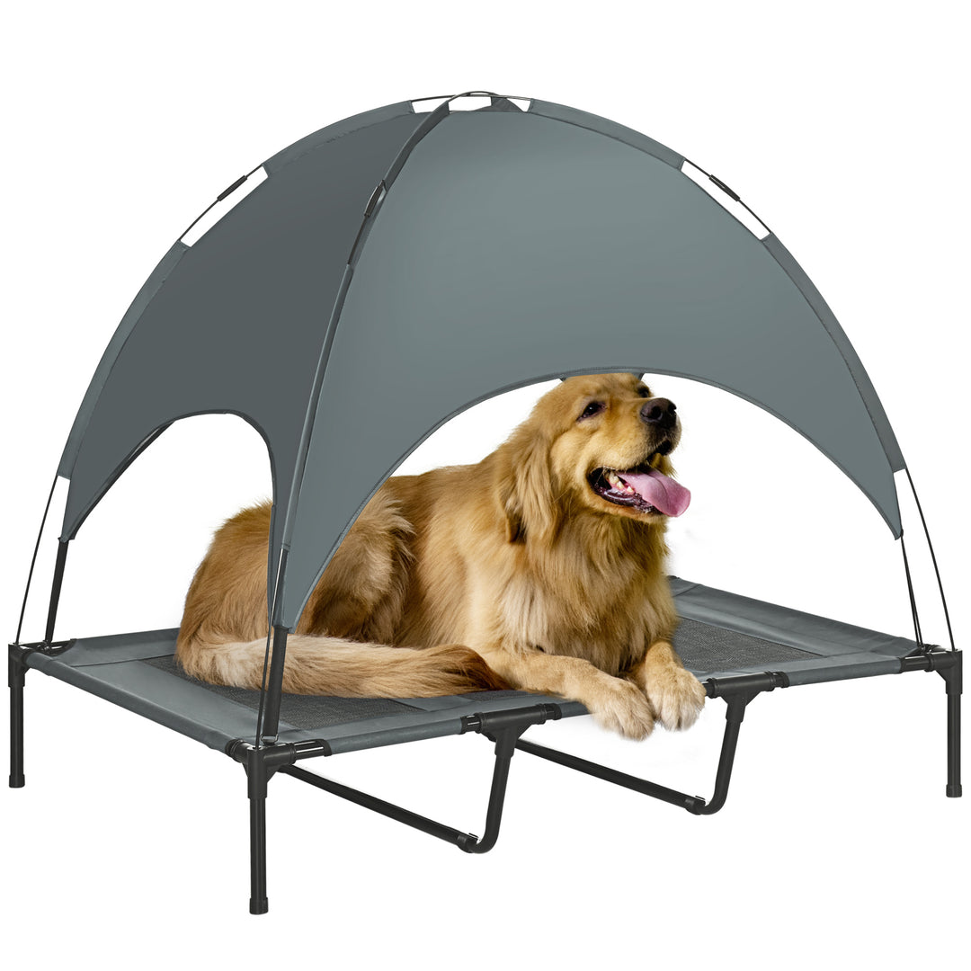 PawHut Elevated Dog Bed with Canopy, Portable Raised Dog Cot for XL Sized Dogs, Indoor & Outdoor, 48" x 36" x 43", Coffee