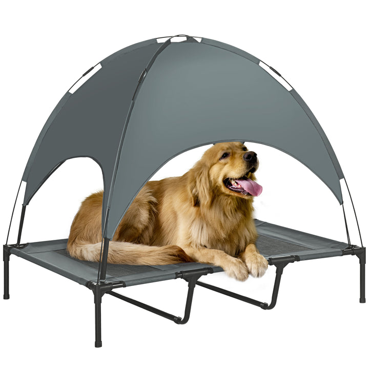 PawHut Elevated Dog Bed with Canopy, Portable Raised Dog Cot for XL Sized Dogs, Indoor & Outdoor, 48" x 36" x 43", Coffee