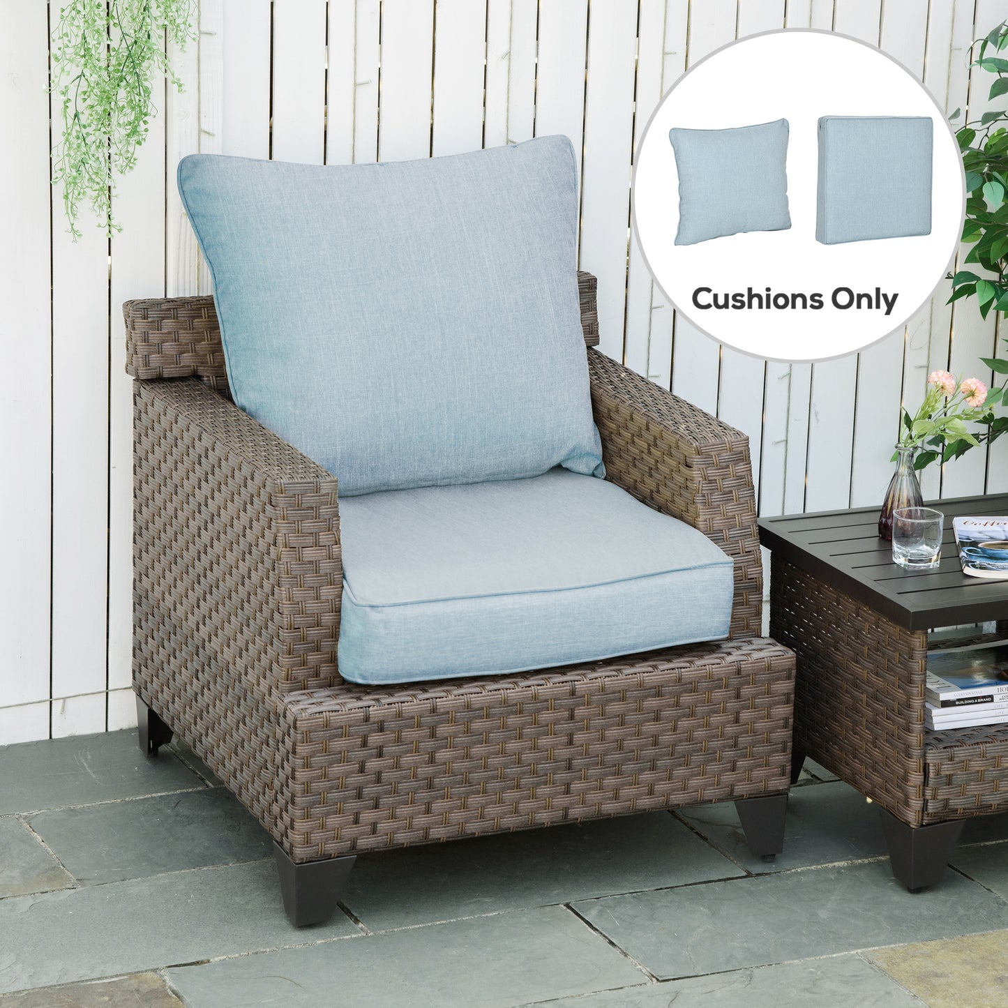 Outsunny Patio Chair Cushions, Thick Deep Seat Outdoor Seat Cushion with Back Cushion, Light Green