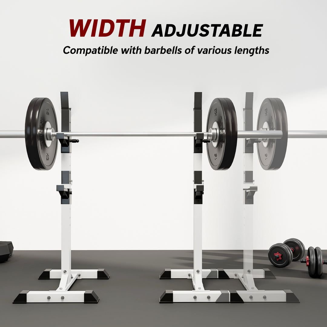 Soozier Adjustable Barbell Rack Stable Power Squat Stand Portable 2 Bars Barbell Holder Weight Rack, Black and White