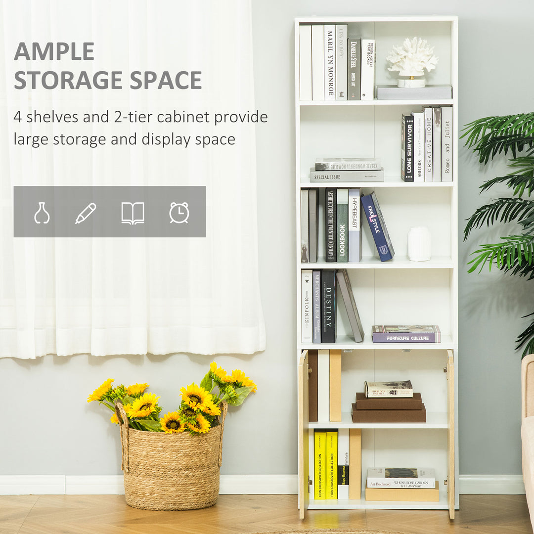 HOMCOM 4-Tier Open Bookshelf with Doors Modern Home Office Bookcase Storage Cabinet for Living Room Bathroom Study, Oak