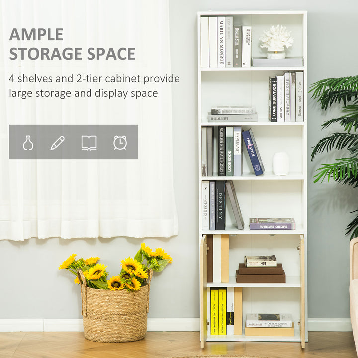 HOMCOM 4-Tier Open Bookshelf with Doors Modern Home Office Bookcase Storage Cabinet for Living Room Bathroom Study, Oak