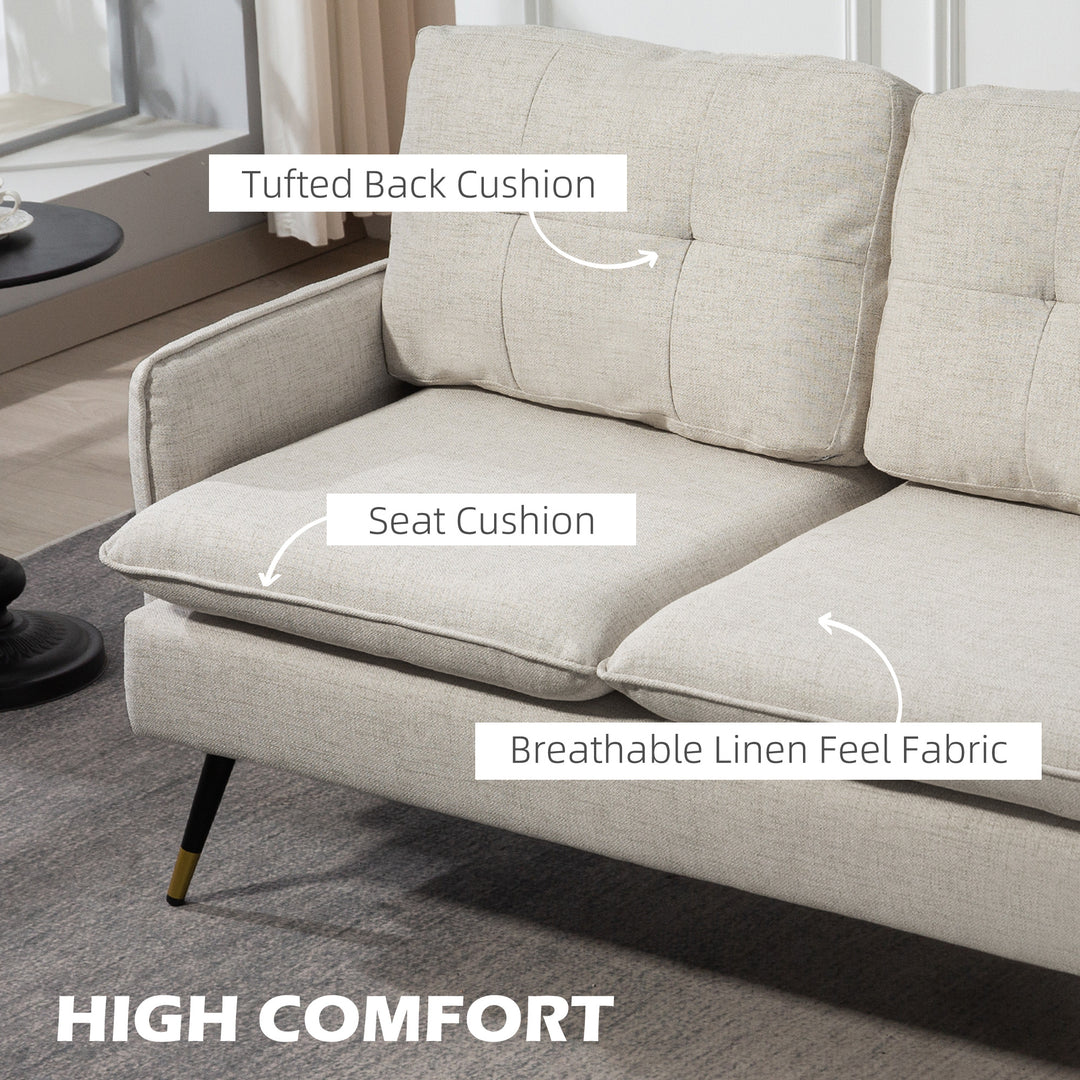 HOMCOM 55" Loveseat Sofa, Linen Love Seat w/ S spring, Steel Legs and Button Tufting, Small Couch for Living Room, Grey