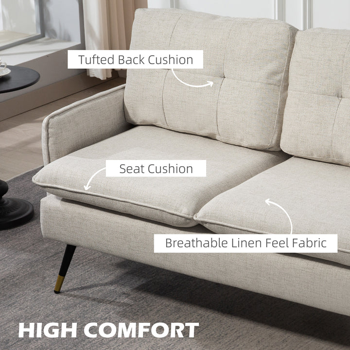 HOMCOM 55" Loveseat Sofa, Linen Love Seat w/ S spring, Steel Legs and Button Tufting, Small Couch for Living Room, Grey
