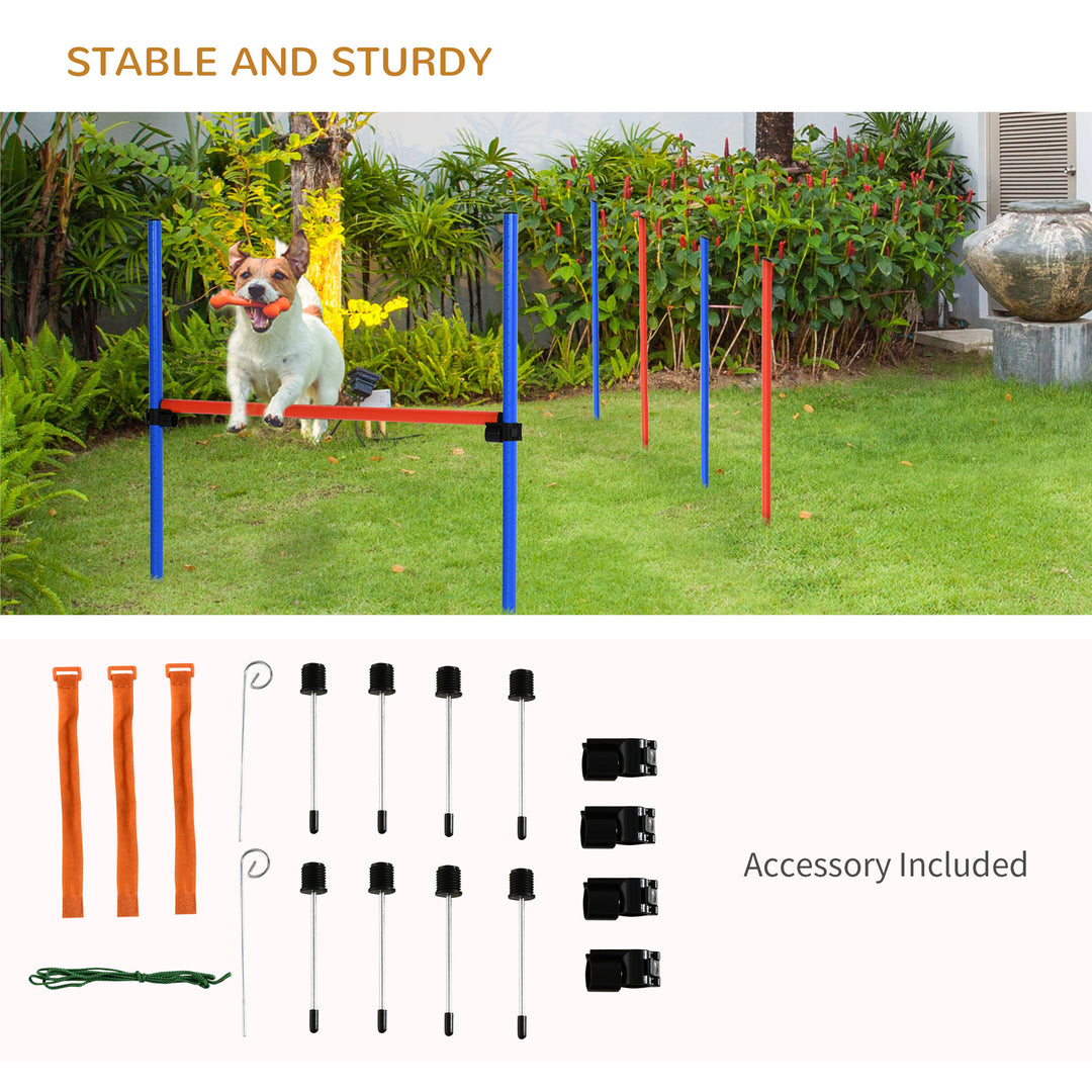 PawHut Dog Pet Agility Training Kit High Jump Weave Pole Ring Obedience Training Set Adjustable Equipment Portable