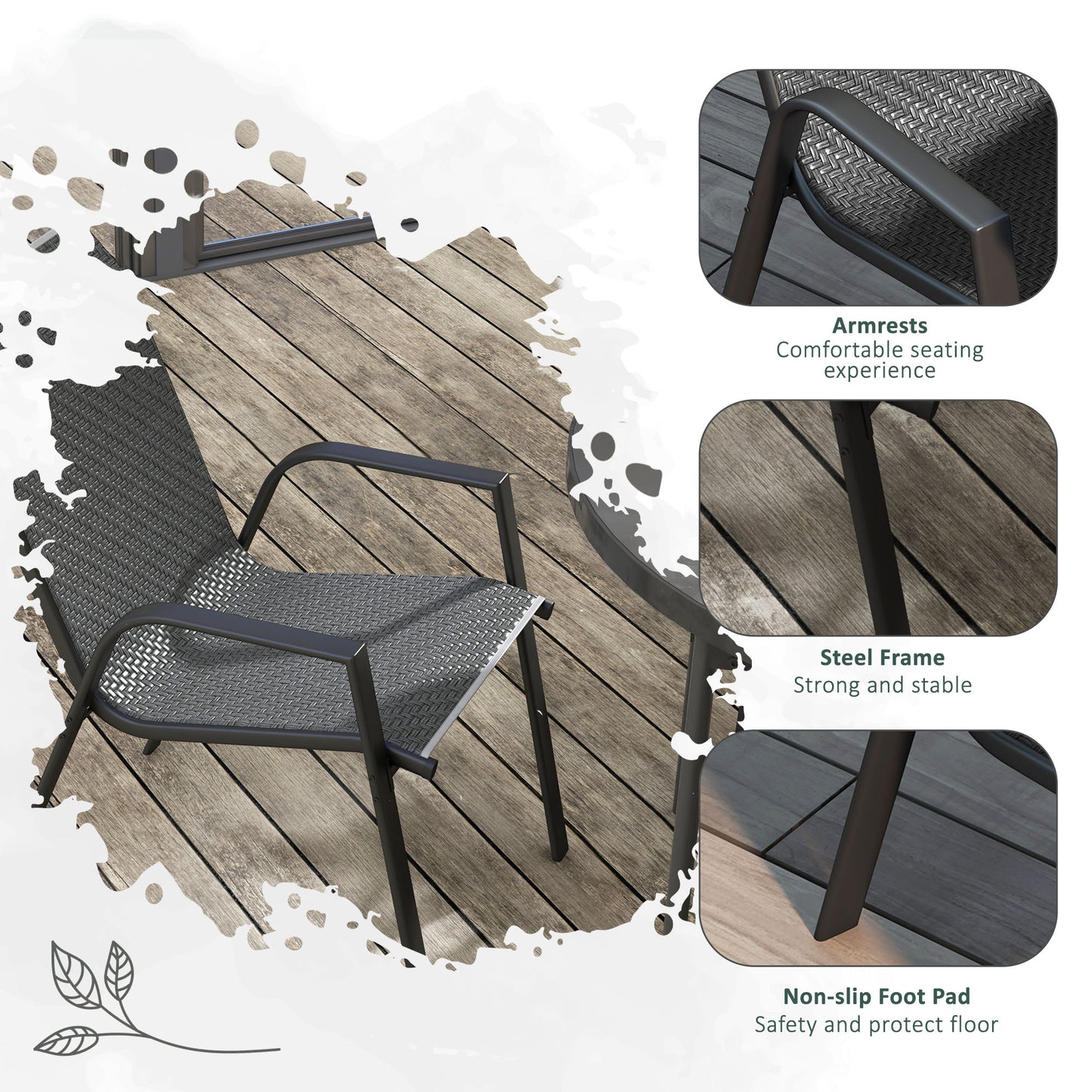 Outsunny Four-Piece Stacking Rattan Outdoor Dining Chairs Set - Grey