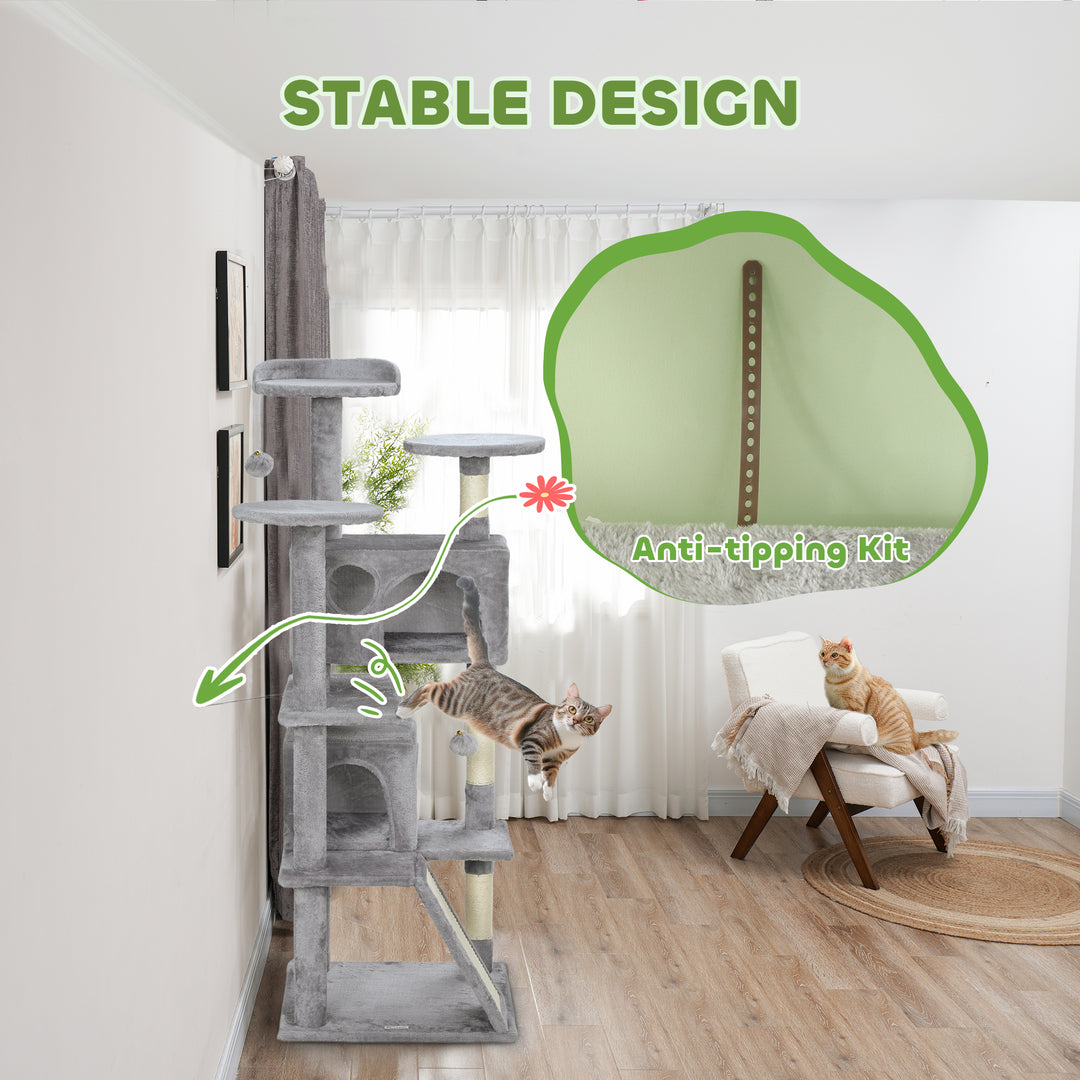 PawHut 54" Cat Tree, Multi-Level Cat Tower with Scratching Posts, Cat Condos, Bed, Platforms, Ramp, Toy Ball, Dark Blue