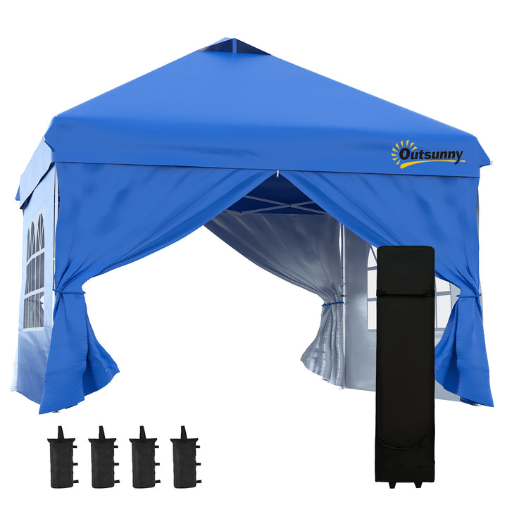 Outsunny 10' x 10' Pop Up Canopy Tent, Instant Sun Shelter, Tents for Parties, with Wheeled Carry Bag, Blue