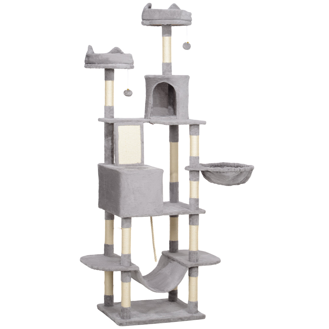 PawHut 81" Large Cat Tree w/ Scratching Posts, Condos, Beds, Hammocks, Jumping Platforms, Toy Balls, Rope Cat Toy, Dark Grey