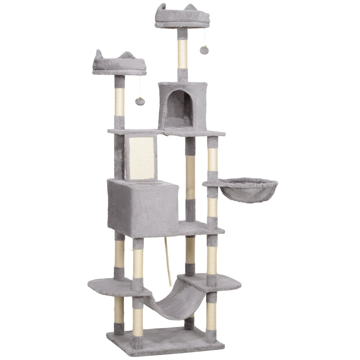 PawHut 81" Large Cat Tree w/ Scratching Posts, Condos, Beds, Hammocks, Jumping Platforms, Toy Balls, Rope Cat Toy, Dark Grey