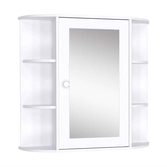 HOMCOM Mirrored Bathroom Wall Cabinet Wall Mounted Medicine Cabinet with Door & Shelves, White
