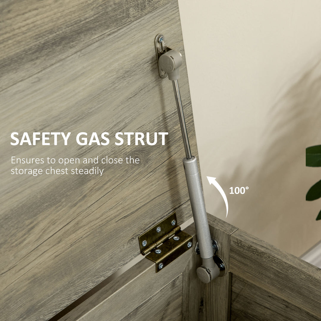 HOMCOM Storage Trunk Box Organizer with Farmhouse Panel Safety Hinge to Open Up 100° Natural