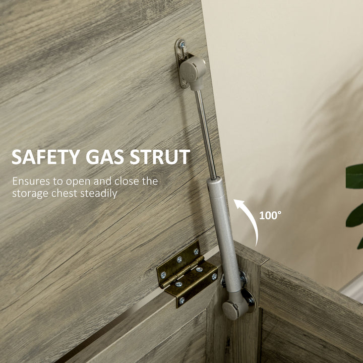 HOMCOM Storage Trunk Box Organizer with Farmhouse Panel Safety Hinge to Open Up 100° Natural