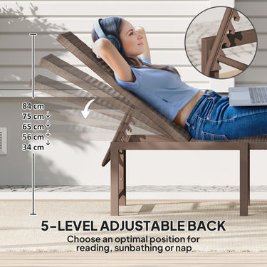 Outsunny Wicker Outdoor Lounge Chair, Rattan Reclining Patio Lounger Tanning Chair with Adjustable Back, Brown