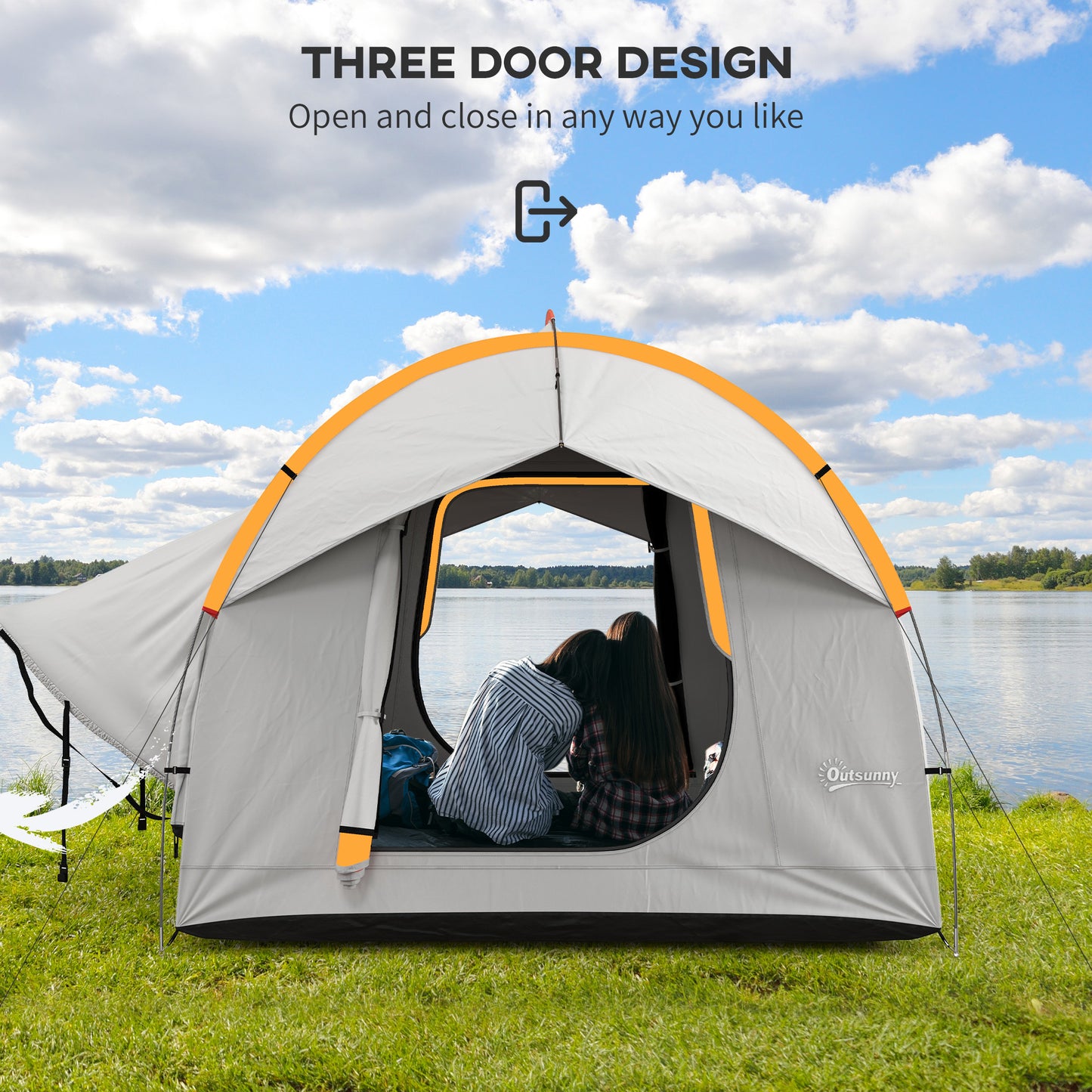 Outsunny 2000mm Waterproof SUV Tent, Car Tent with 3 Doors and Mesh Window, for 5-6 Person Camping Travel, Blue and Orange