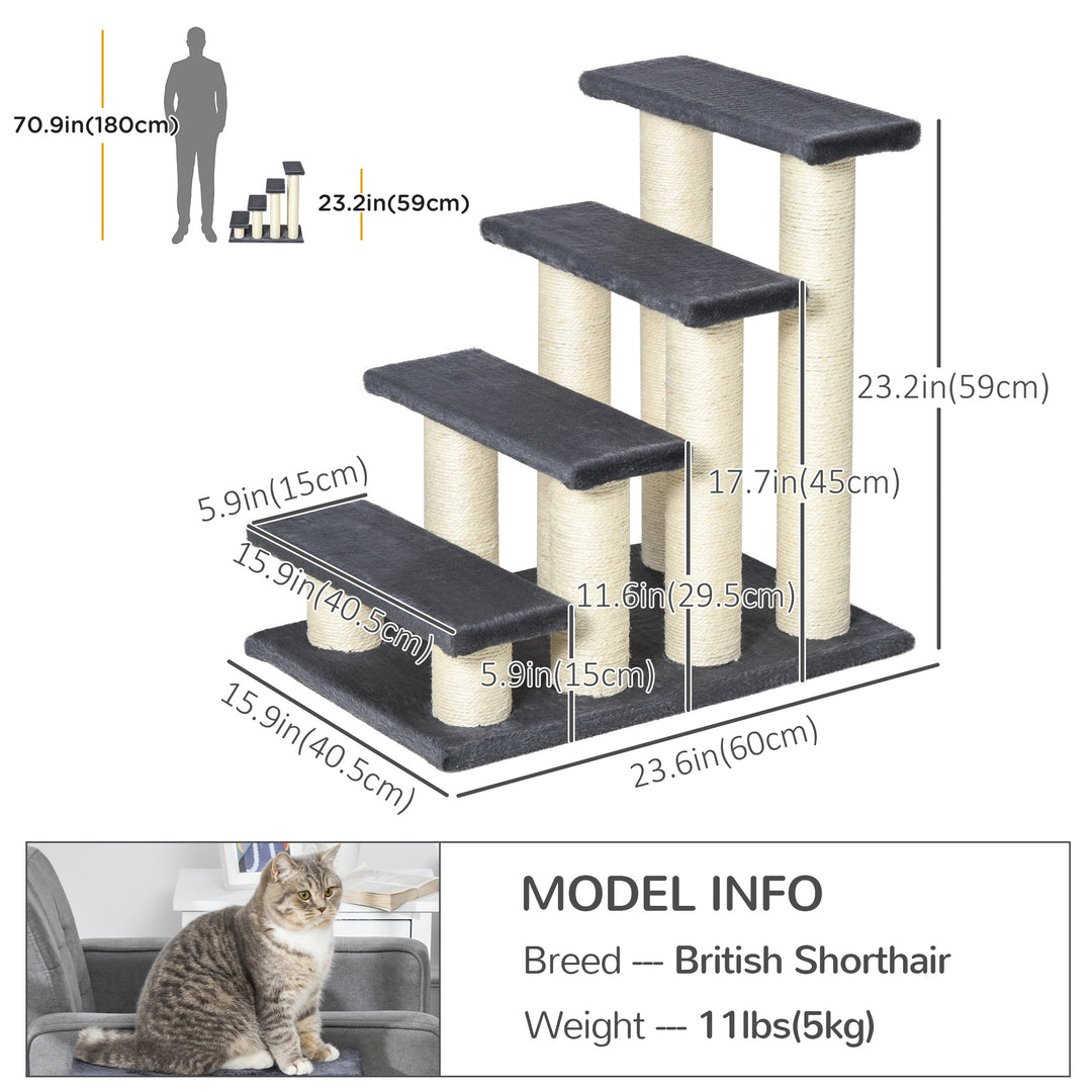 PawHut Cat Trees 4 Tier Pet Stairs Dog Cat 4 Steps Kitty Scatching Post Cat Scratch Furniture Dark Grey