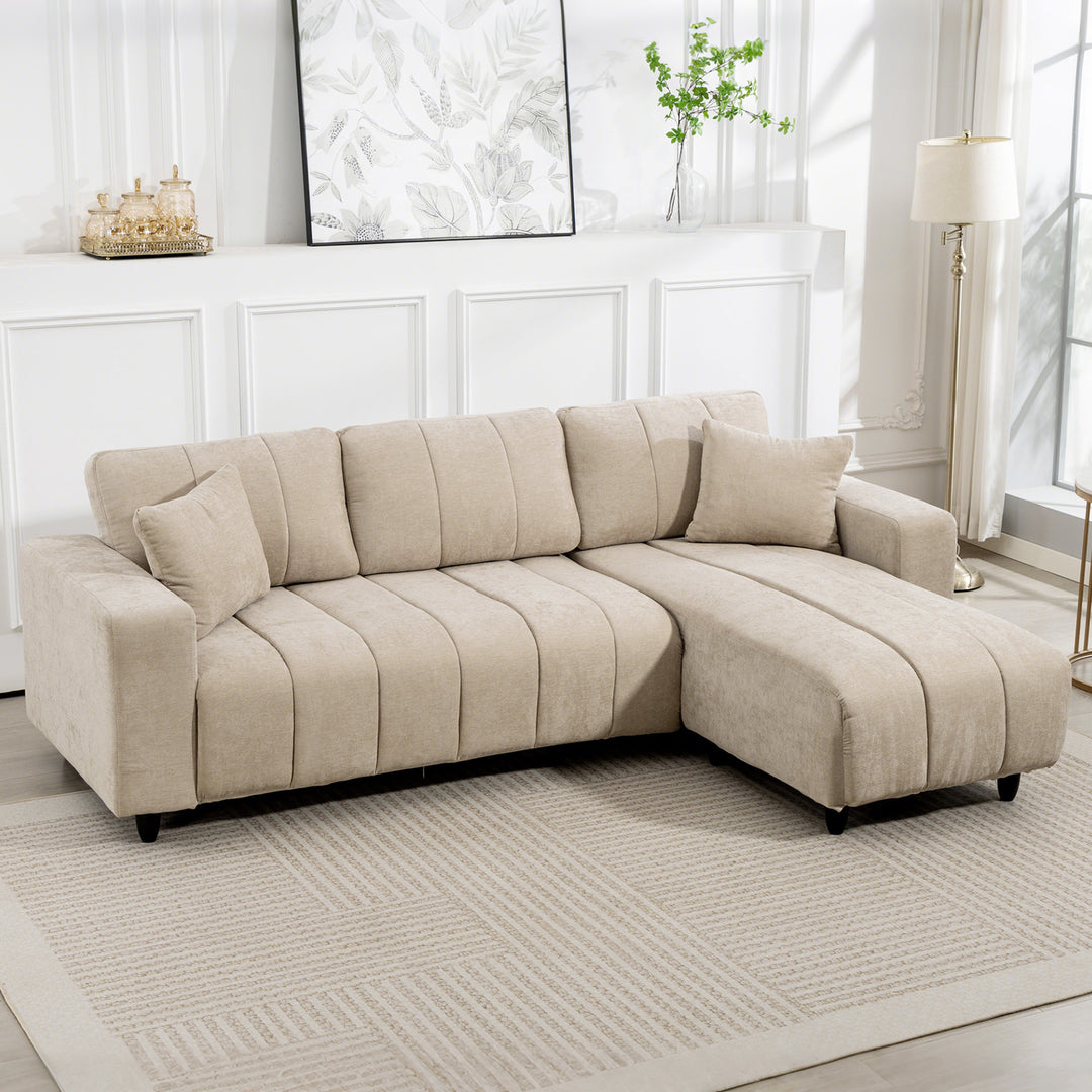 HOMCOM Sectional Couch with Integrated Seat, 3 Seater L-Shaped Sofa with Changeable Chaise, Spring Cushion, 2 Pillows, Grey