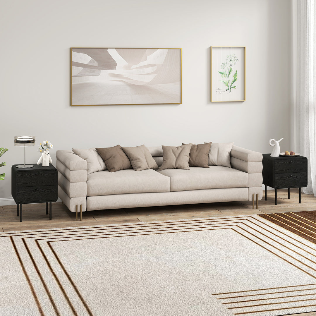 HOMCOM Modern Bedside Tables Set of 2, 2 Pieces Nightstands with 2 Storage Drawers and Steel Legs for Bedroom, Black Wood Grain