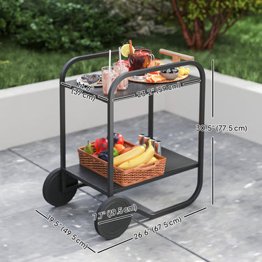 Outsunny Outdoor Grill Cart with Storage, 2-Tier Bar Cart on Wheels with Side Handle, Steel Frame for Indoor Outdoor, Black