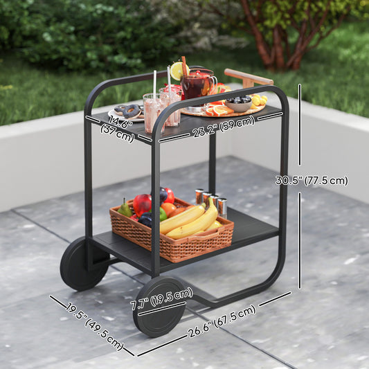 Outsunny Bar Cart with Storage, 2-Tier Rolling Kitchen Cart on Wheels with Side Handle and Steel Frame for Indoor Outdoor, Black