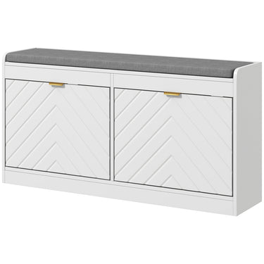 HOMCOM Shoe Storage with Seat, Upholstered Hallway Bench, Shoe Bench with 2 Flip Drawers and 4 Vents for 8 Pairs of Shoes