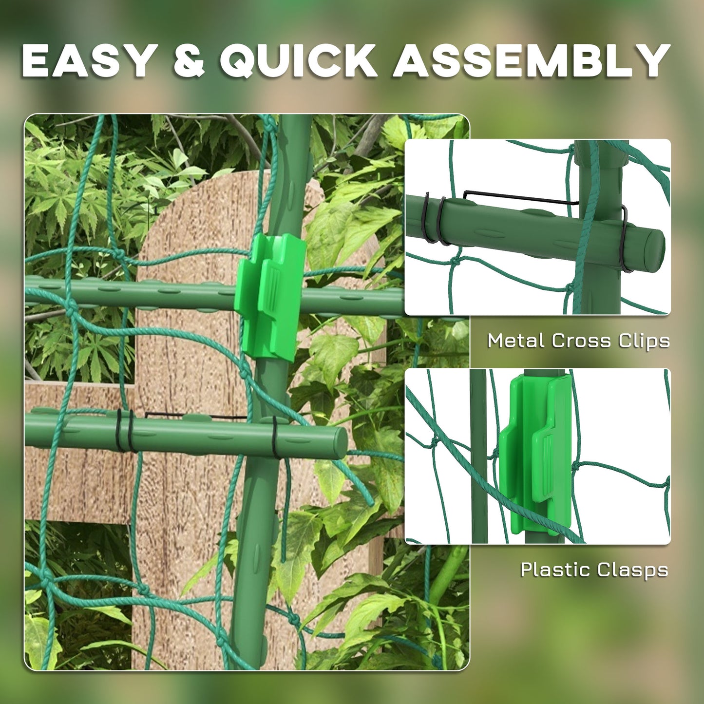 Outsunny Arched Garden Trellis w/ Climbing Net Metal Cucumber Plant Trellis A-Frame for Climbing Plants 57" x 66" x 81"